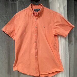 Ralph Lauren -Custom Fit-, ORANGE, Short Sleeve Cotton, Dress Shirt, size L.